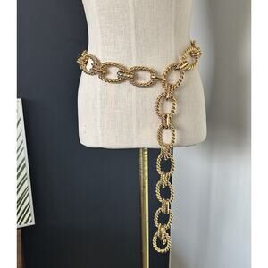 ST JOHN Custom Vintage Gold Tone Chain Belt Logo Hook RARE